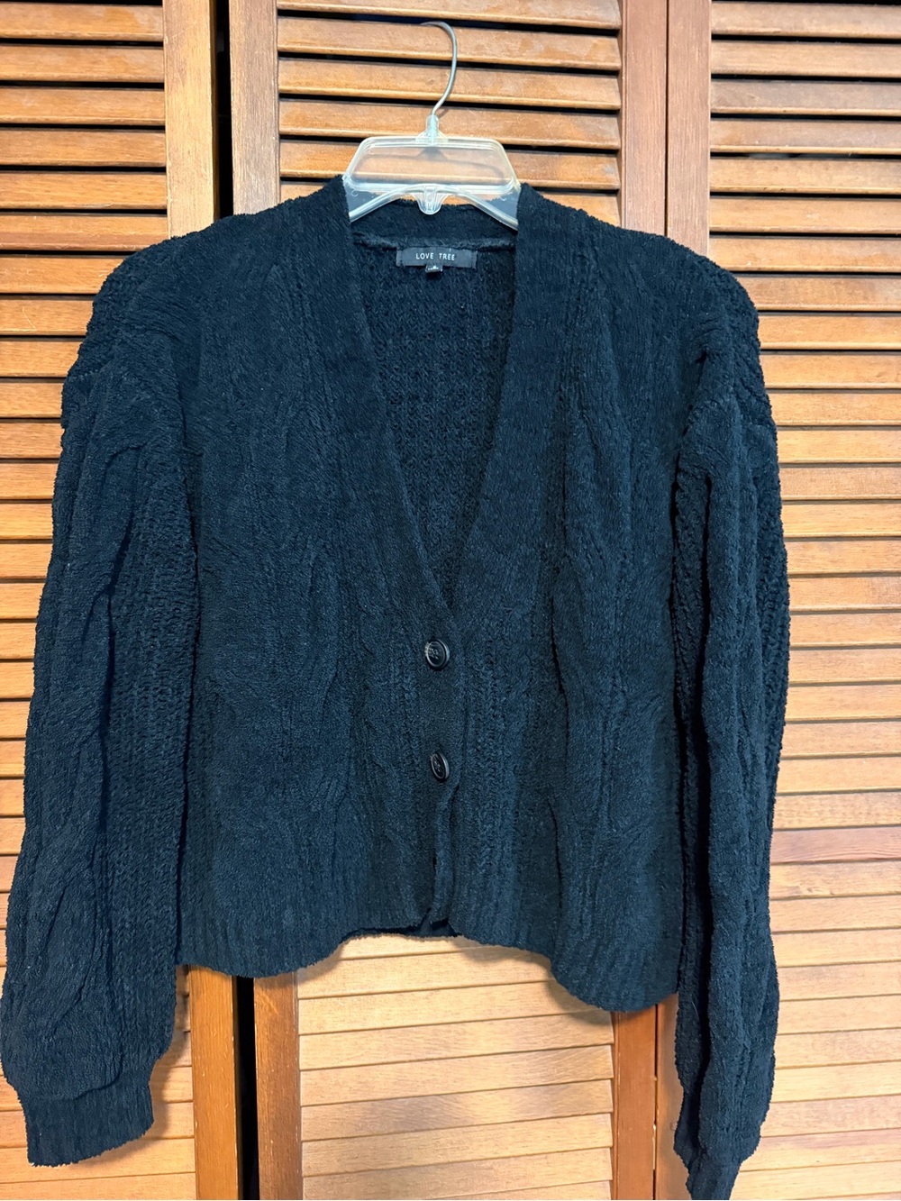 Love Tree Black Cable Knit V-Neck Button Front Cardigan